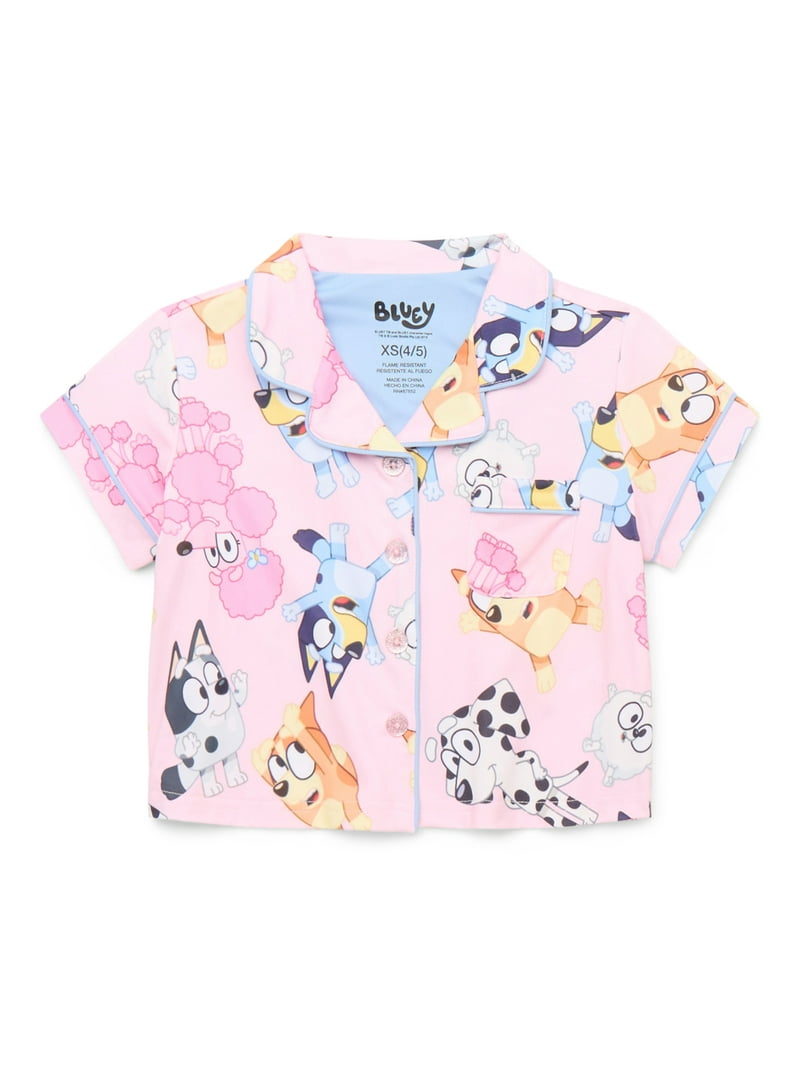 Bluey Girls Button Front Top and Shorts Pajama Set, 2-Piece, Sizes