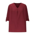 thumbnail image 4 of RYRJJ Summer Tops for Women Short Sleeve V Neck Cotton Linen Tunic Loose T Shirts Plus Size Casual Dressy Blouse(Red,S), 4 of 6
