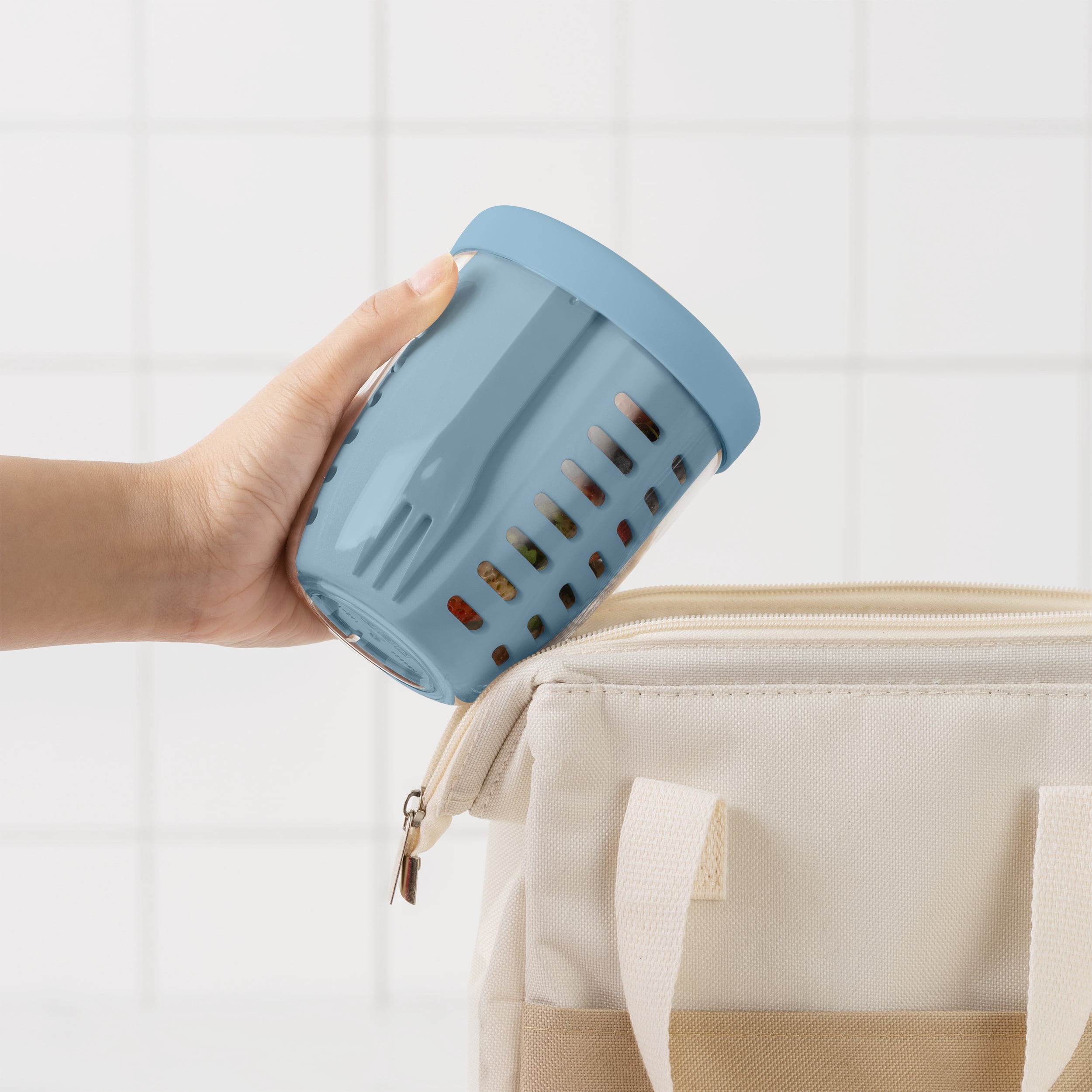 Cook with Color Berry Cup with Removable Colander and Fork, BPA-Free, Dishwasher Safe, Blue