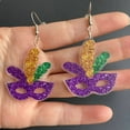 thumbnail image 2 of DESIGNICE Mardi Gras Earrings,Unique Acrylic Material Mardi Gras Earrings for Women,No Burden When Wearing Mardi Gras Accessories for Women,Purple,Style2, 2 of 5