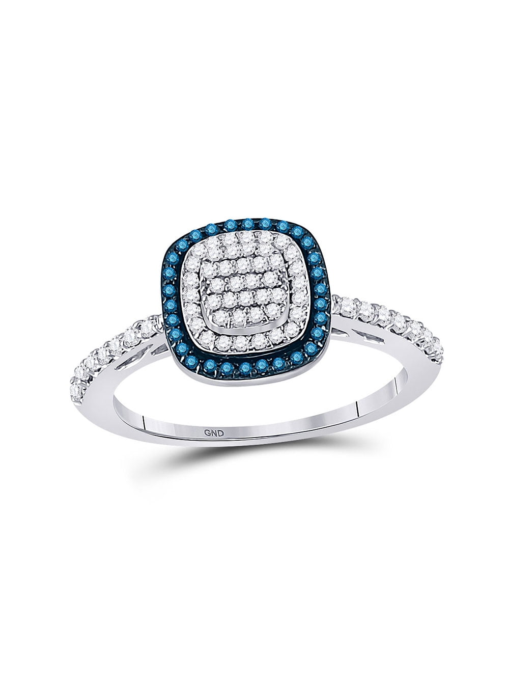 Solid 10k White Gold Blue Diamond Squareshape Cluster Engagement