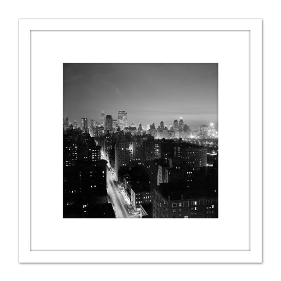 Gottscho New York Madison Avenue Night 1937 Photo 8X8 Inch Square Wooden Framed Wall Art Print Picture with Mount