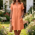 thumbnail image 5 of SAWOBUUN Women Cotton Linen Shirt Dress Short Sleeve Collar Washed Crinkle Loose Midi Dresses Summer Casual Tunic Dress with Side Pockets, 5 of 7