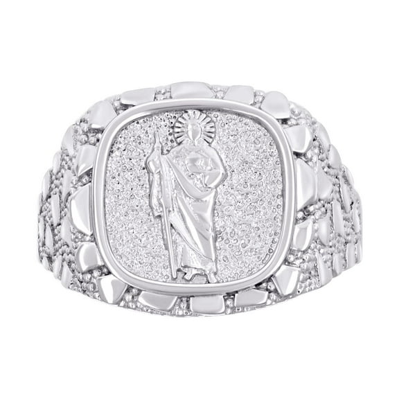 925 Sterling Silver Mens Nugget St. Jude Religious Ring 16.8x16.8mm Wide Size 9 Ring for Men