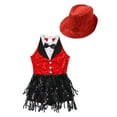 thumbnail image 3 of Alvivi Kids Girls Sequins Sleeveless Tassel Latin Jazz Leotard Dance Dress with Hat Ballroom Costume Red 8, 3 of 5
