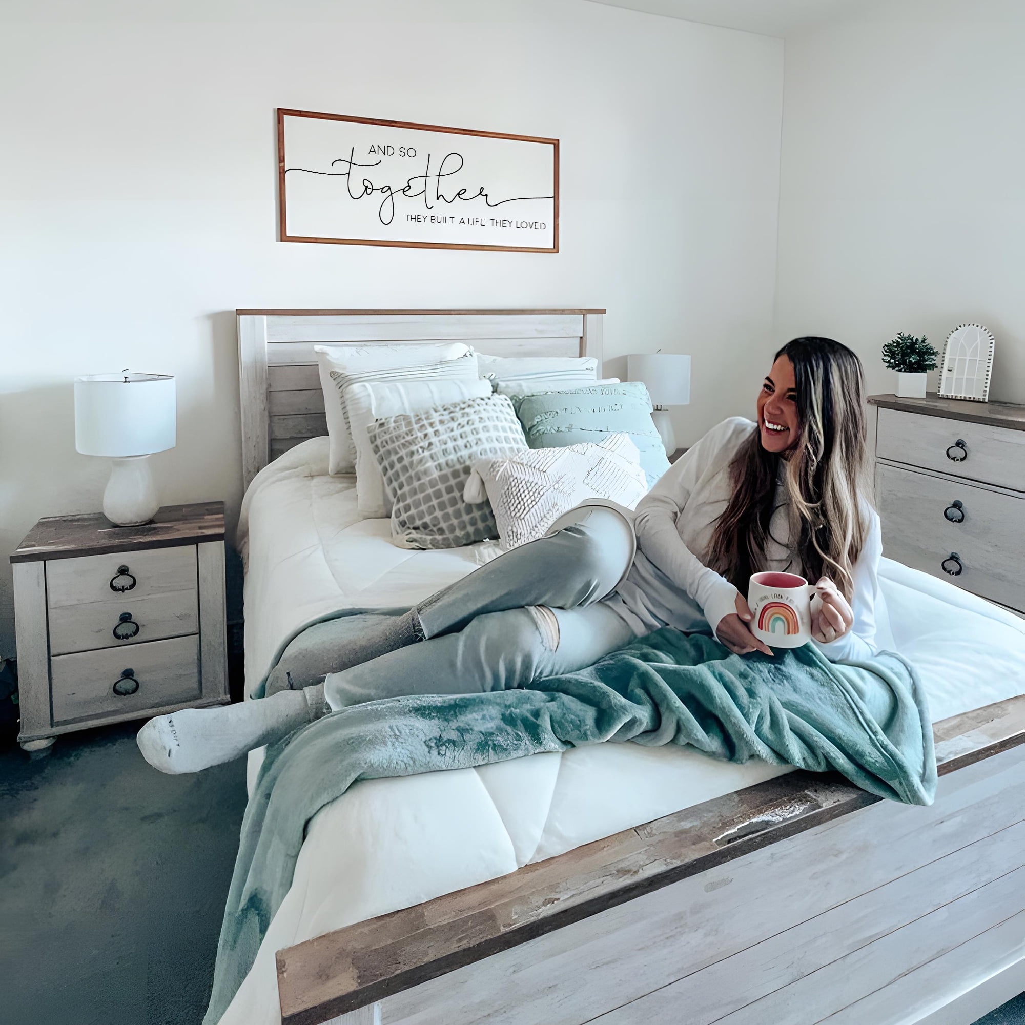 And so Together They Built a Life They Loved Wooden Sign 16x32 inches | Large Sign Above Bed | Bedroom Wall Decor | Over the Bed Decor | Bedroom Signs Above Bed | Anniversary Gift | Wedding Gift