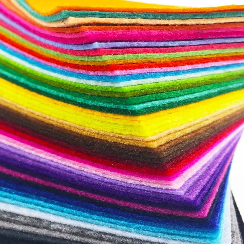 4 x 4 inches (10 x10cm) Assorted Color Felt Fabric Sheets Patchwork Sewing DIY Craft 1mm Thick with Sewing Kit for Choice (Felt only, 48pcs)
