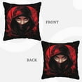 thumbnail image 4 of DouZhe Housses de Coussin Décoratives en Velours Lot de 2, Housse de Coussin Carrée Douce avec Fermeture Éclair Invisible Yeux Rouges Impression Female Ninja, 20"x20 Pouces, 4 of 6