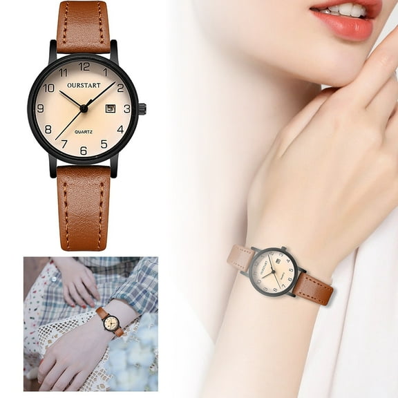Student Watch Exam Dedicated Casual Digital Calendar Quartz Leather Strap Women's Watch