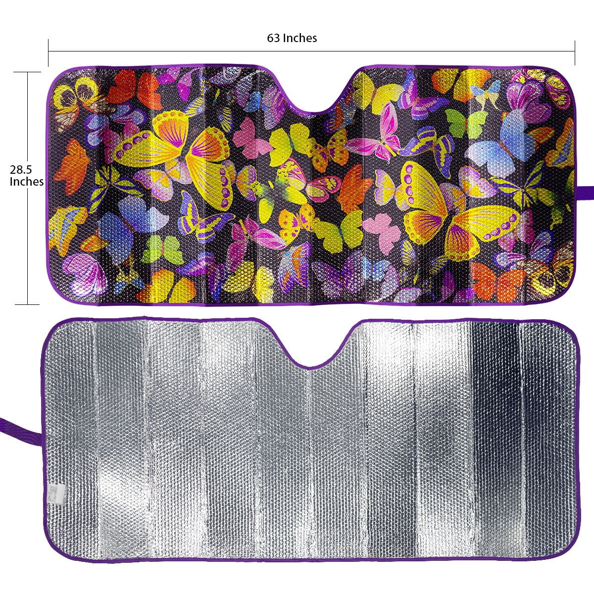 Auto Drive 1 Count Purple Butterfly Universal Fit Windshield Accordion Sunshade, Product Size 63'' x 28.5''