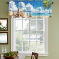 thumbnail image 3 of Beach Blue Curtain Valances for Windows, Kitchen Valance Window Treatments Panel 2 Pack, Starfish Palm Tree Shell Sandy Beach Rod Pocket Short Curtains for Bathroom Bedroom 42 x 12 Inch, 3 of 8