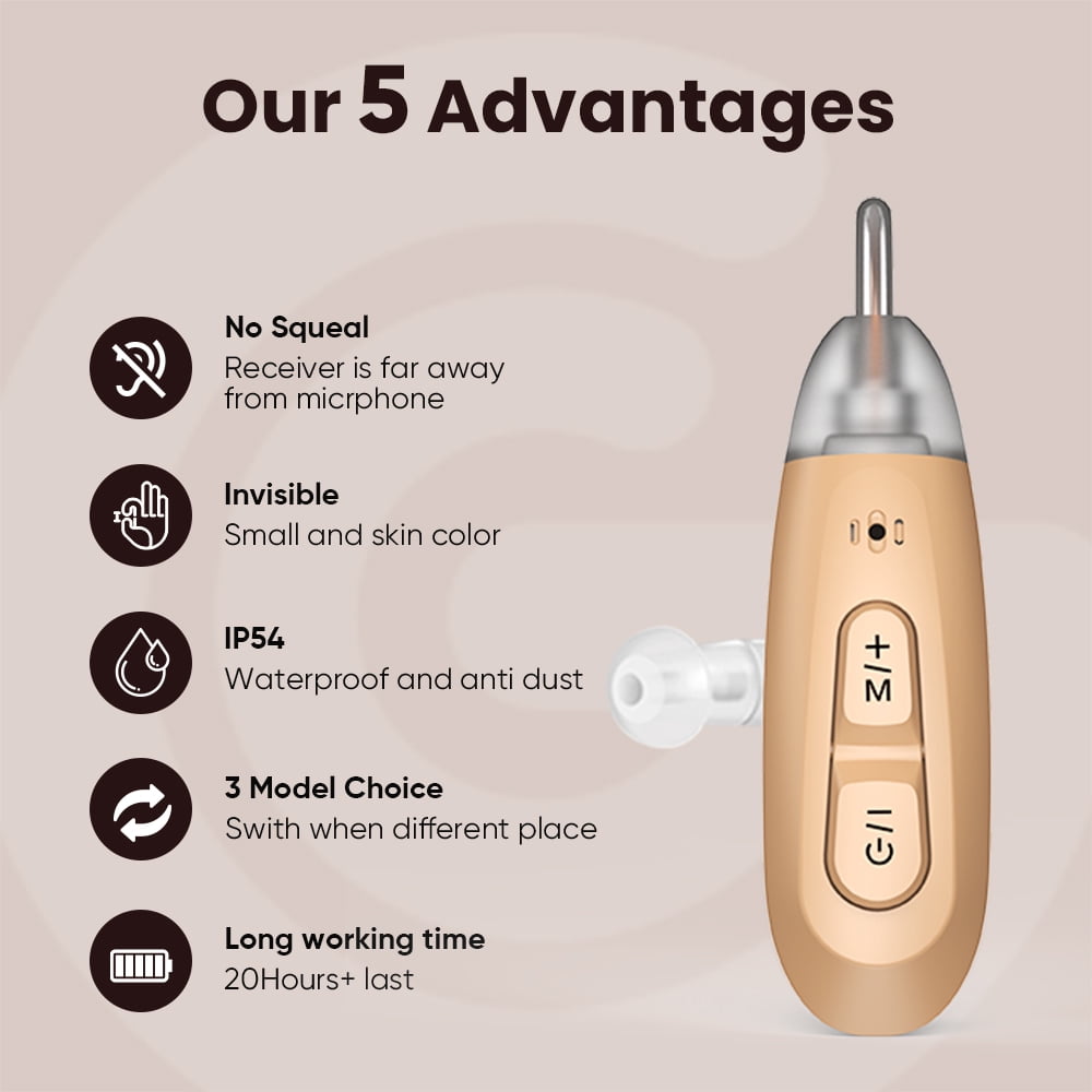 Jinghao Personal Sound Amplifier BTE Product  for Ears for Seniors Adults with Rechargeable Charging Dock Beige
