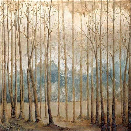 - Neutral Birch Tree Forest Landscape Painting Tan & Blue Canvas Art by Pied Piper Creative