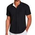 thumbnail image 1 of Camisas Manga Larga Hombre Camisa de playa de verano con cremallera de manga corta informal para hombre Camisa elástica arrugada con ligera (Black, L), 1 of 7