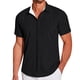 thumbnail image 1 of Camisas Manga Larga Hombre Camisa de playa de verano con cremallera de manga corta informal para hombre Camisa elástica arrugada con ligera (Black, M), 1 of 7