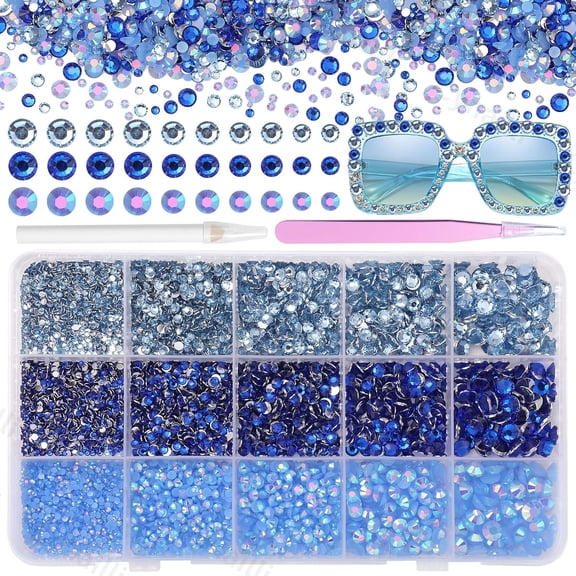 ZEN 15000 Pcs Blue Resin Rhinestones for Crafts, Flatback Blue Resin Rhinestones for Bedazzling Gems 2/3/4/5/6mm Flatback Gems Jewels for DIY Mugs Tumblers Bottles Clothing Shoes Nail Art