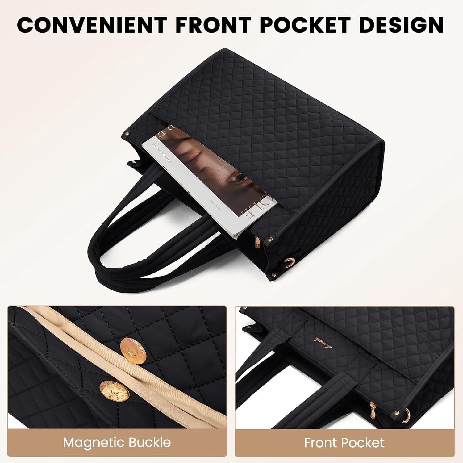 LOVEVOOK Laptop Bag for Women,15.6 Inch Laptop Tote Bag,Quilted Work Tote Bags Women, Professional Computer Business Teacher Tote Bag Office Briefcase Purse,Lightweight Shoulder Travel