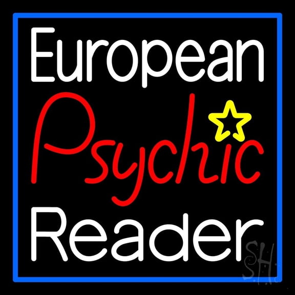 European Psychic Reader LED Neon Sign 24" Tall x 24" Wide - inches Black Square Cut Acrylic Backing, with Dimmer - Bright and Premium built indoor LED Neon Sign for Storefront.