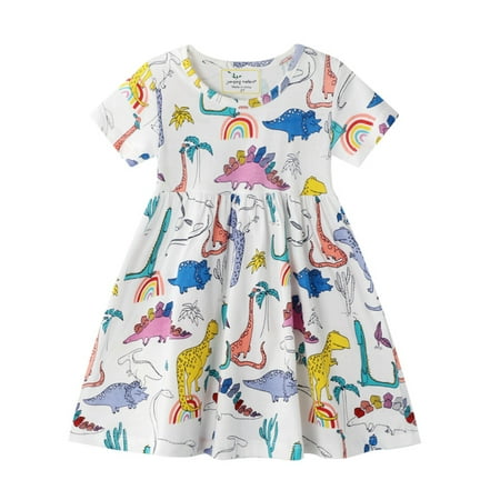 

MAVLLY Girls Dinosaur Dress Tunic Short Sleeve Summer Casual Dress 2-7T