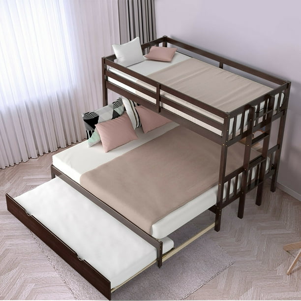 Costway Twin Over Twin Pull Out Bunk Bed with Trundle Wooden
