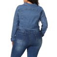 thumbnail image 3 of Unique Bargains Women's Plus Size Long Sleeve Jean Button Cropped Denim Jacket, 3 of 7