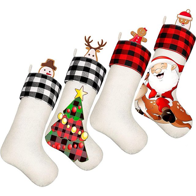 4 piezas sublimación arpillera medias navideñas para artesanía de árbol de Navidad Afortunado Sencillez