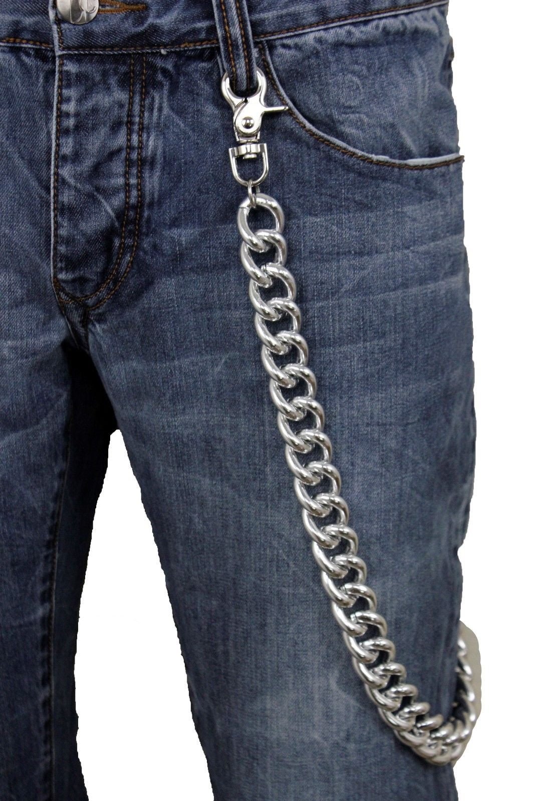 Men Black Long Metal Wallet Chain Jeans Biker Rocker Thick 2 Strands  Trucker