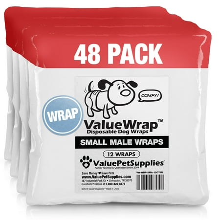 ValueWrap Disposable Male Dog Diapers, 2-Tab Small, 48 Count - Absorbent Male Wraps for Incontinence, Excitable Urination & Travel, Fur-Friendly Fasteners, Leak Protection, Wetness (Best Dog Diapers For Incontinence)