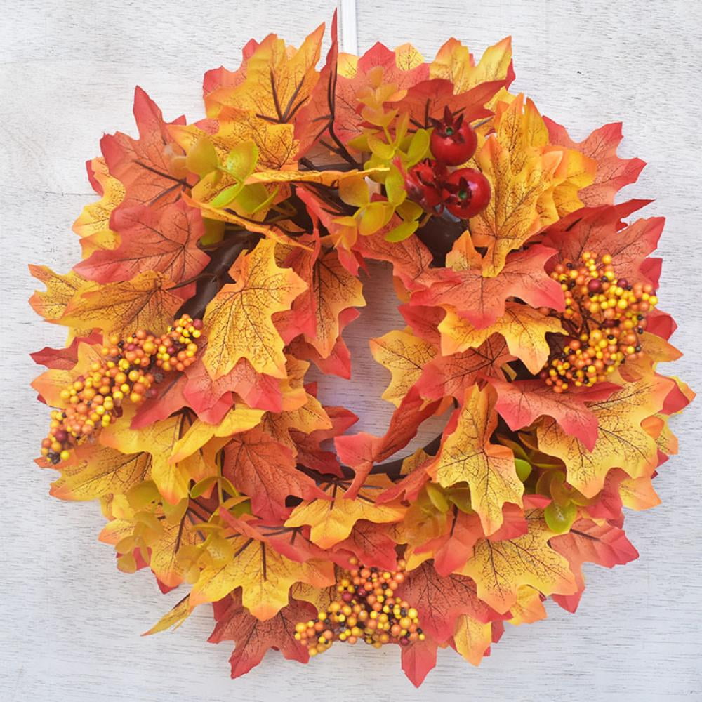 12 Inch Artificial Autumn Fall Wreath, Harvest Thanksgiving Door Wreath for Front Door with Maple Leaf and Berry