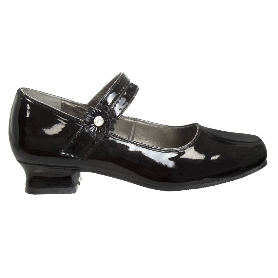 Josmo Girls Flower Mary Jane Dress Shoes. (Little Kids Big Kids)., Black Patent, 3