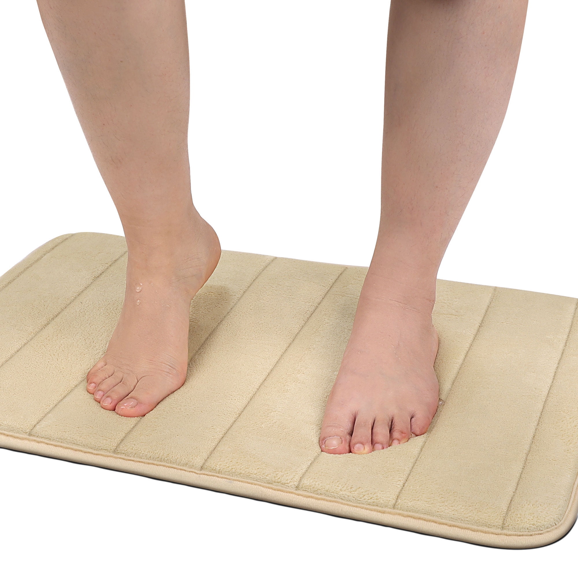 REGALWOVEN 2Pcs Memory Foam Bath Mat Non Skid Velvet Absorb Water Bath Rug  for Bathroom Kitchen Soft Carpet Beige
