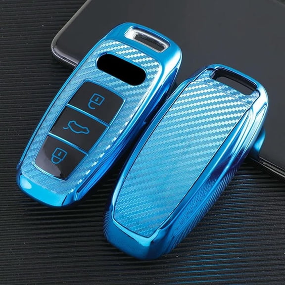 TPU Carbon Fiber Car Key Case Cover, for Audi A4 A6 A7 A8 C8 Q8 Q5 D5 E-tron Key Fob Bag Keychain