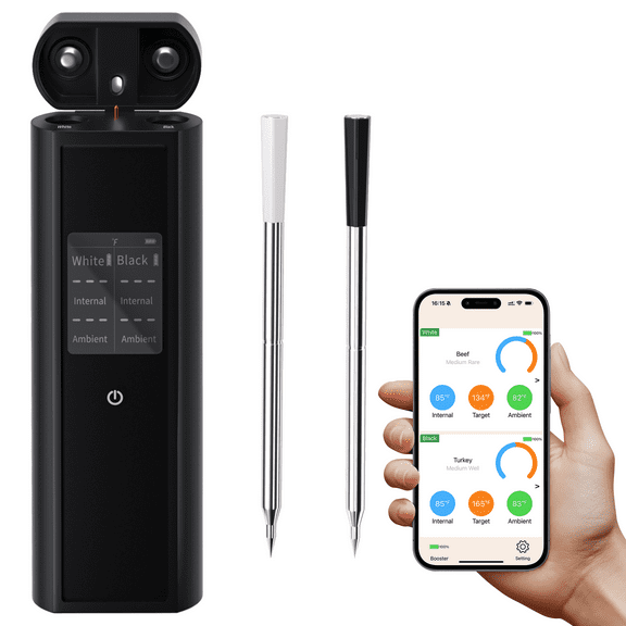 Smart Wireless Meat Thermometer,Oven Grill Food Thermometer with Ultra-Thin Dual Probes,820 FT Bluetooth Range,IP67 Waterproof,48H Monitoring App,Perfect Grilling, Smoking,Oven Roasting & Air Frying