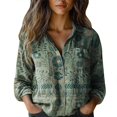 thumbnail image 2 of Green Women Shirts, Women Cotton Shirt Printed Fashion Button Down Shirts Casual Tops Long Sleeve Blouse,Women Shirts 5XL, 2 of 3