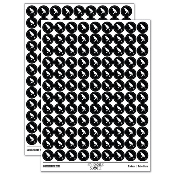 Bird on Branch Solid 200  Round Stickers - Black - Gloss Finish - 0.50" Size