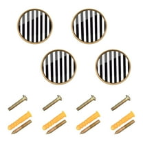 Ryvnso White and Black Stripe Pattern Cabinet Knobs Kitchen Door Round Pulls Drawers Dresser Cupboard Knob Set of 4