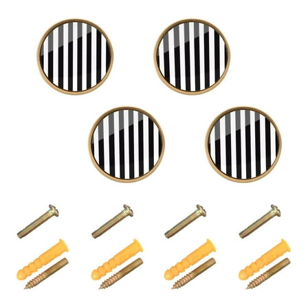 Ryvnso White and Black Stripe Pattern Cabinet Knobs Kitchen Door Round Pulls Drawers Dresser Cupboard Knob Set of 4