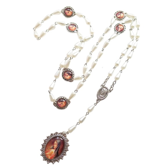 lanema Rosary Beads Necklace with Oval Pendant Catholic Rosaries Chain Necklace Jewelry for Women Girl Teen