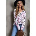 thumbnail image 4 of POGLIP Women's V Neck Striped Aztec Print Twisted Long Sleeve Top, 4 of 6