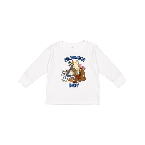 Inktastic Farmer Boy with Happy Farm Animals Boys or Girls Long Sleeve Toddler T-Shirt