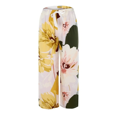 

Cathalem Short Pants Women Casual Women s Pajama Pants Comfy Printed Wide Leg Pants Bow Elastic Waist Beautiful Clothes for Women Pants Yellow One Size