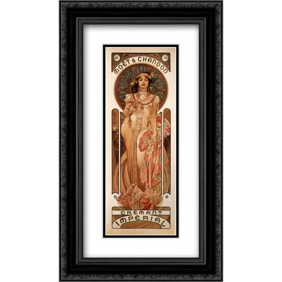 Alphonse Mucha 2x Matted 14x24 Black Ornate Framed Art Print 'Moet & Chandon Cremant Imperial'