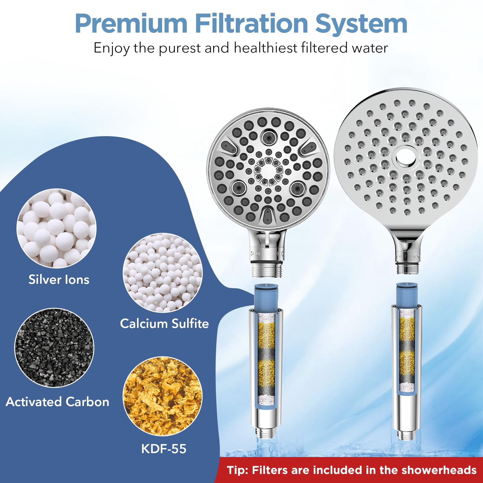 Dual Filtered Rain Shower Head Combo  Handheld With Adjustable Bar - Rainfall And Showerhead Filter For Hard Water Removes Chlorine