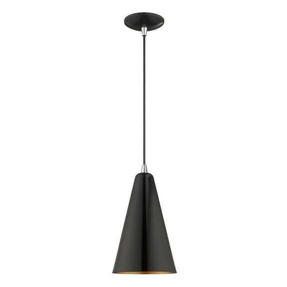 Coastal Mid Century Scandinavian One Light Chandelier-Shiny Black Finish Bailey Street Home 218-Bel-3110444