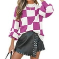 thumbnail image 3 of Suéter de Punto Acanalado de Larga con Cuello Alto y Corte Holgado para Mujer, Ideal para Otoño Púrpura 5XL, 3 of 9
