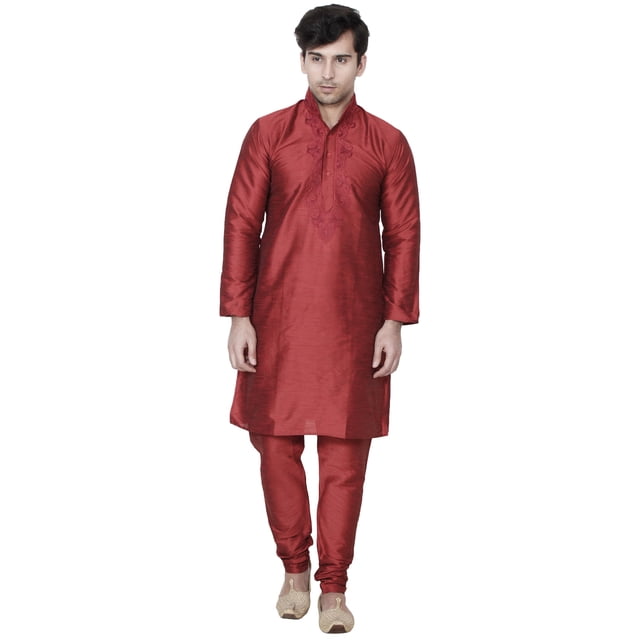 Maple Clothing Kurta Pyjama Vêtements Inde Robe de Mariage pour Hommes (Bordeaux, 3TG)