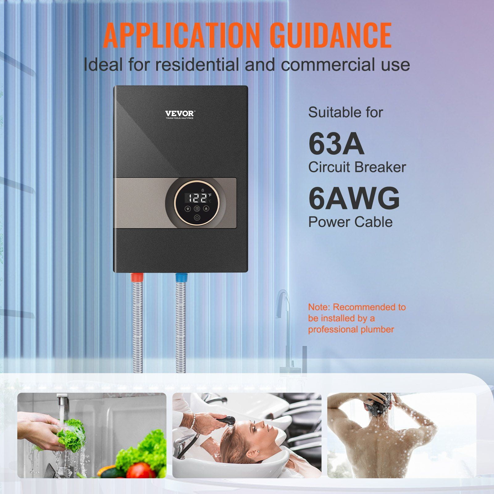 Instant Water Heater 13.8kW, Electric Tankless Water Boiler with Digital Display, 24/7 Hot Water for Shower, Kitchen, Bathroom – ETL Listed