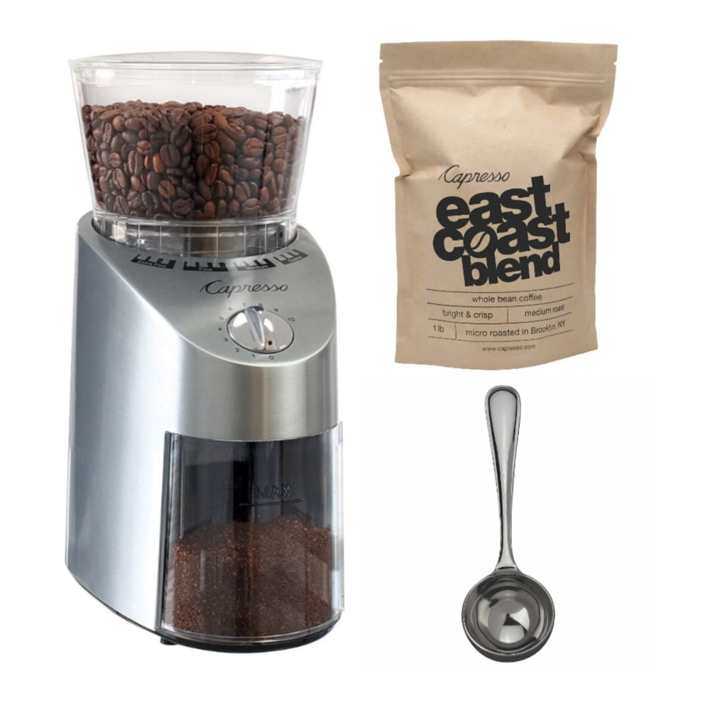 Capresso Infinity Conical Burr Grinder, See-through bean container holds up  to 8.8 oz of beans