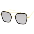 thumbnail image 3 of zeroUV Unisex Modern Slim Temple Browbar Color Mirrored Flat Lens Square Sunglasses 52mm (Black-Gold / Silver Mirror) - 52mm, 3 of 5