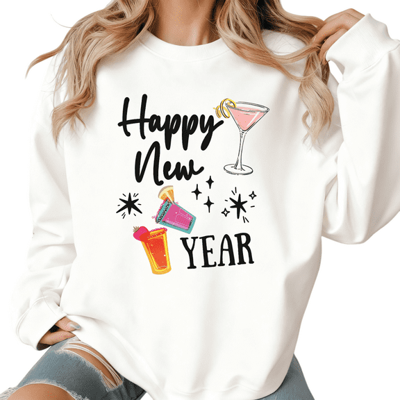 Happy New Year Print Sweatshirt Graphic Sweatshirt White S-3XL Holiday Party Tops